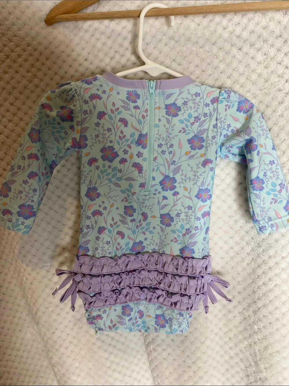 Ruffle Butts Light Blue Floral Long Sleeve One Piece Swimsuit